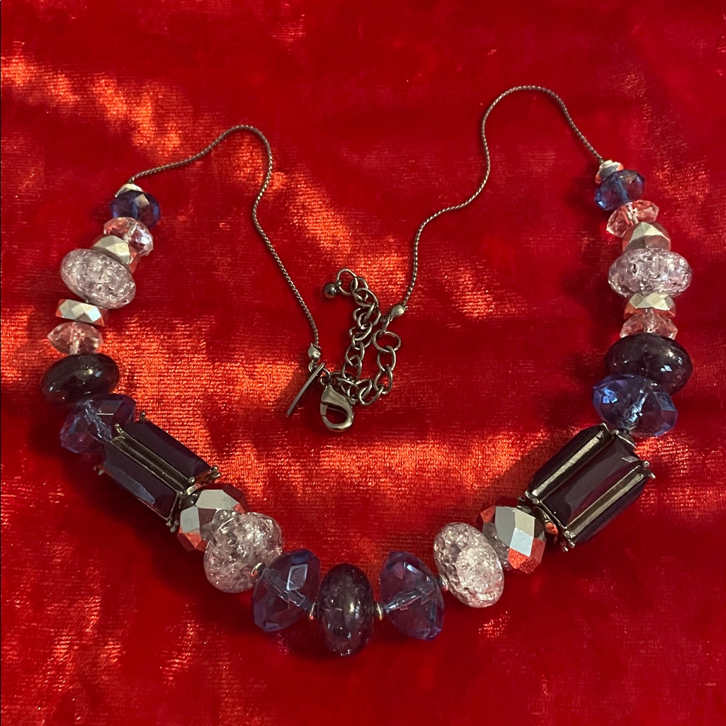 Ny Collection Blue And Silver Beaded Necklace